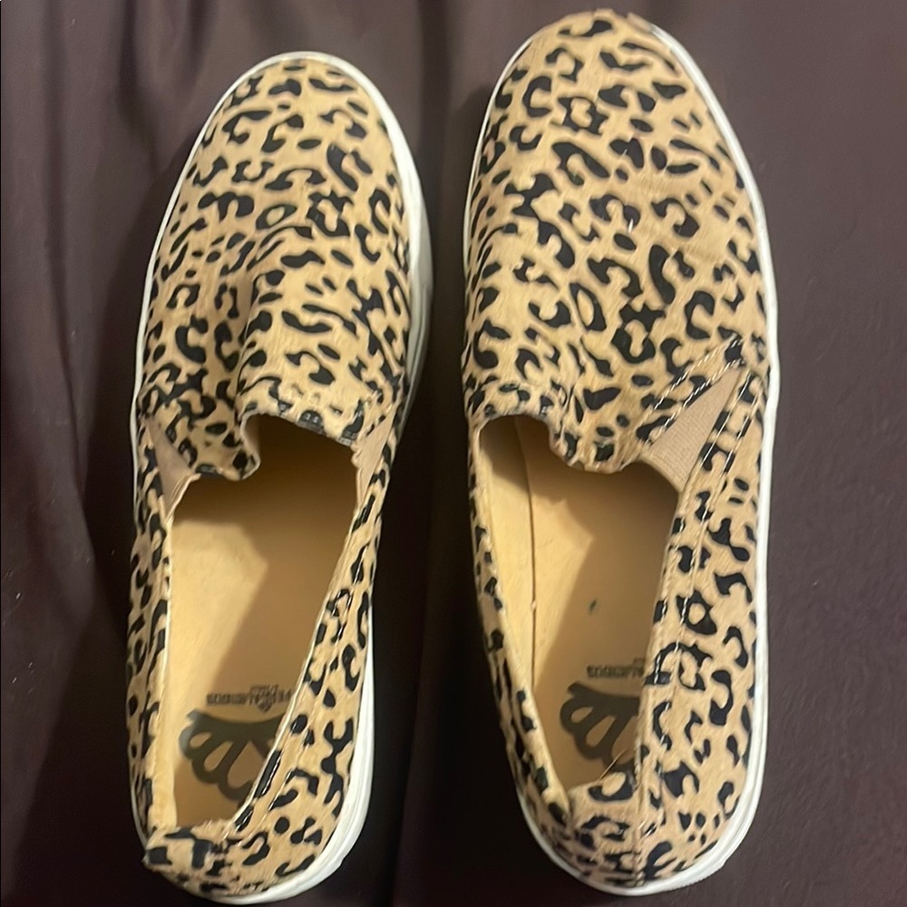 Tan and Black Animal Print Slip-Ons